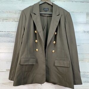 Lane Bryant The Bryant Blazer Womens 16 Olive Green Double Breasted Gold Buttons